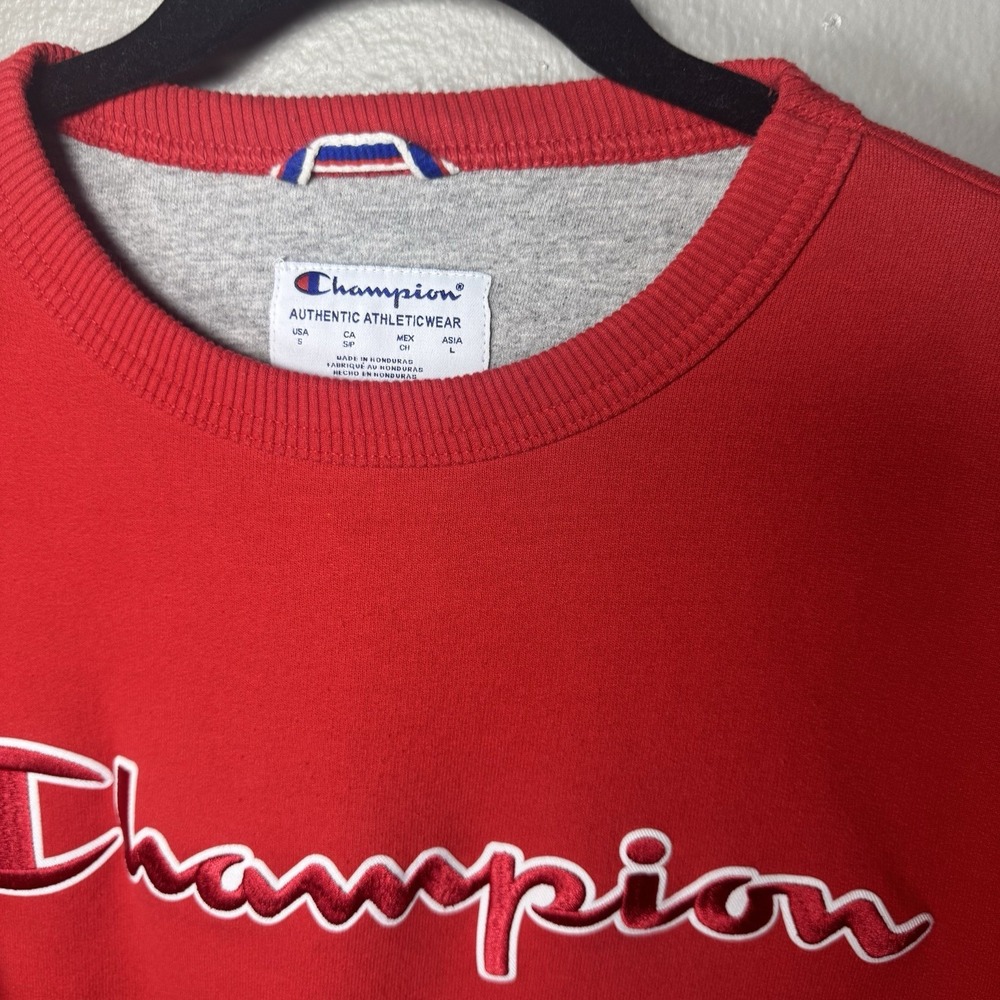 Champion Reverse Weave Sweatshirt Mens Small Red Crew Neck Pullover Logo - Picture 3 of 7